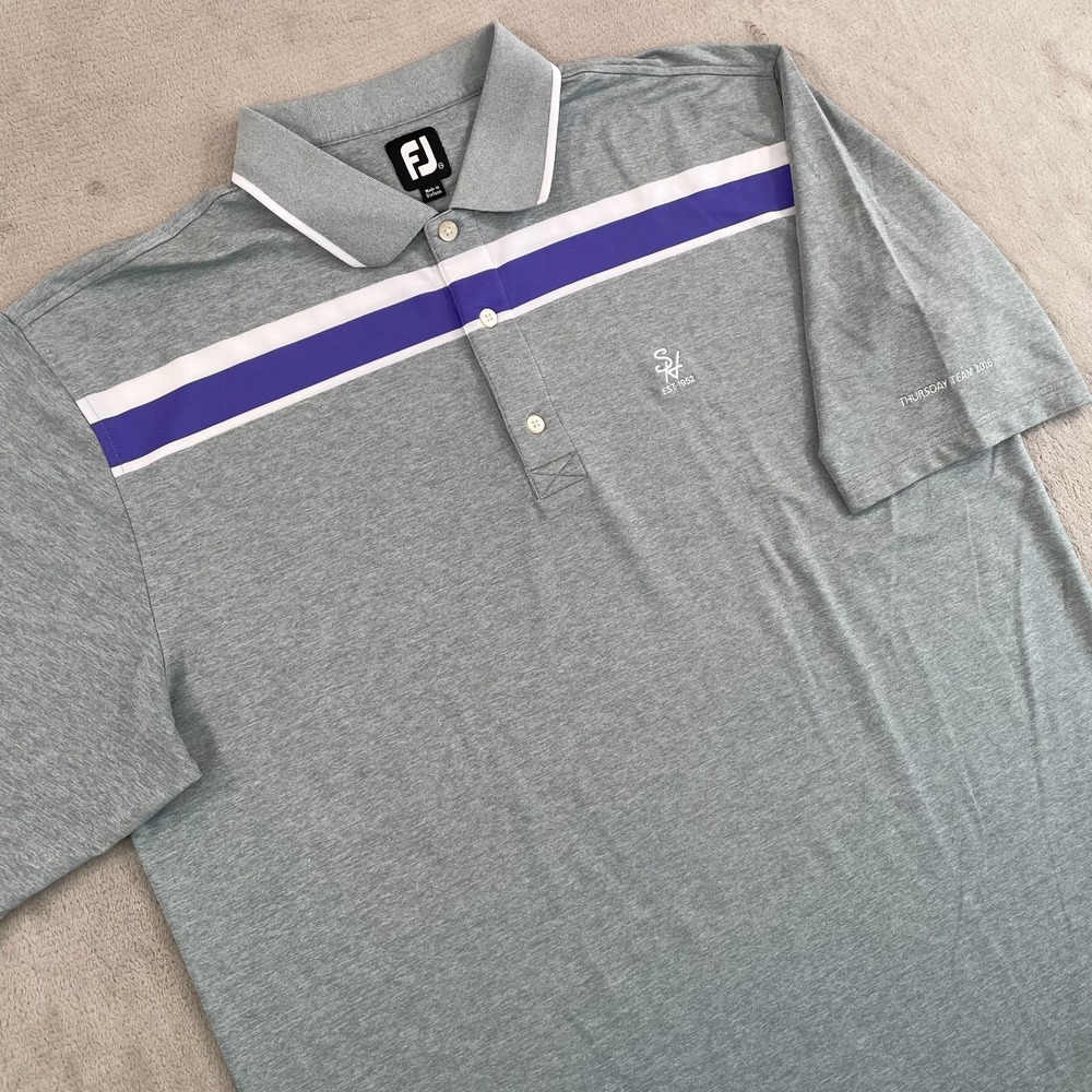 FootJoy x Southern Highlands Performance‎ Golf Polo Shirt Men 2XL Grey Striped